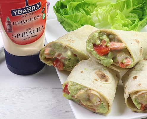 recetas ybarra wrap de langostinos con guacamole y mayonesa sriracha