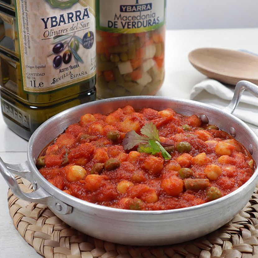 Garbanzos con tomate y macedonia de verduras Ybarra