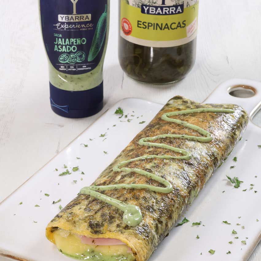 enrollado de tortilla de espinacas