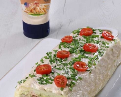 brazo de gitano de patata y salsa Ranchera