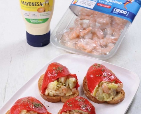 piquillos rellenos de langostinos y puerros