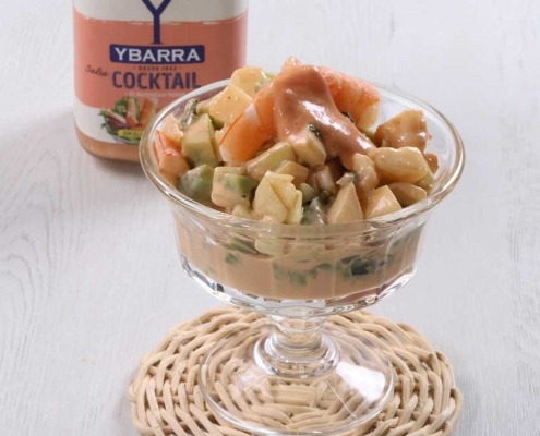 Cocktail de melón, pepino y langostinos