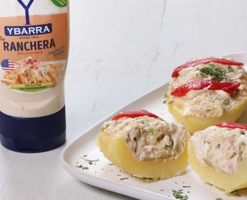 patatas rellenas de atun con salsa ranchera