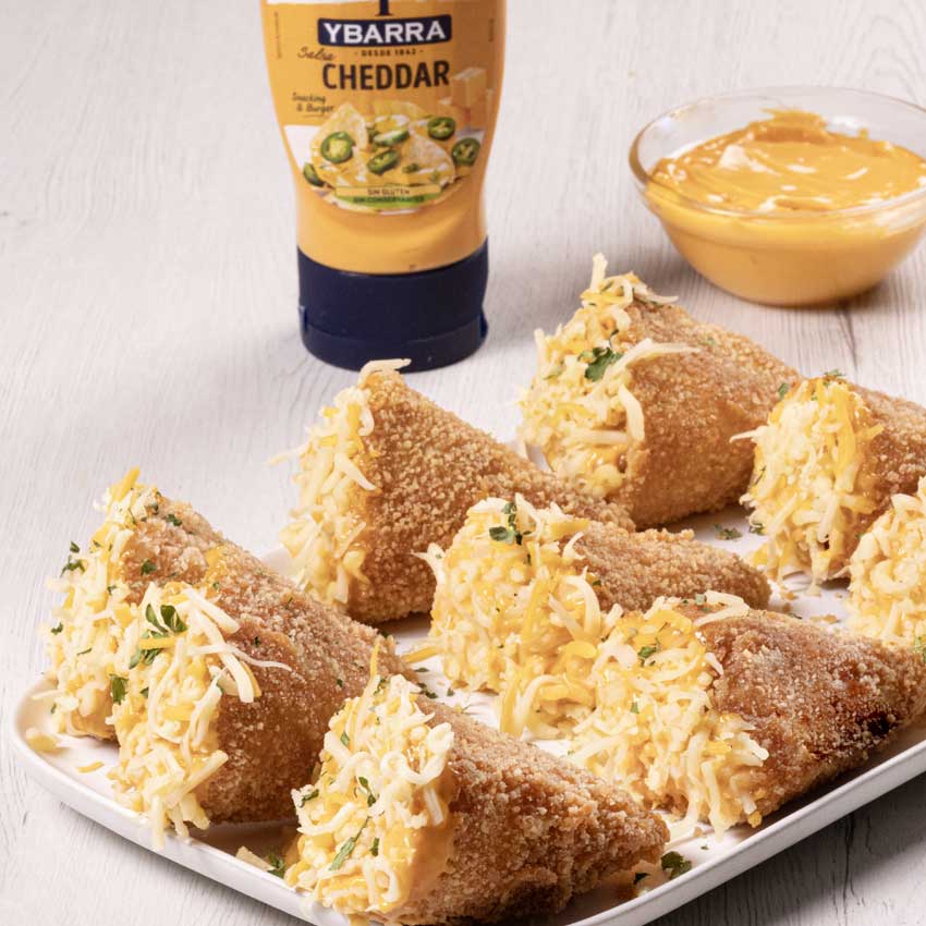 Conos crujientes de pollo y cheddar