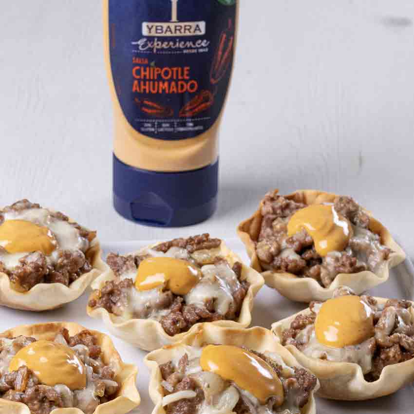 Cestitas de carne gratinadas con Salsa Experience de Chipotle Ahumado Ybarra